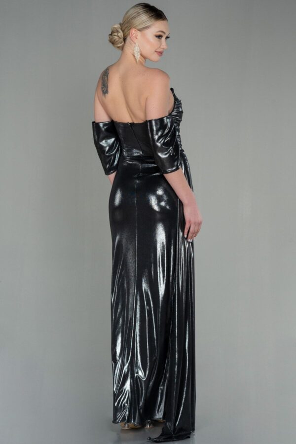 Antrasit Straplez Bacak Dekolteli Kuyruklu Uzun Abiye Abu2956 - Görsel 2