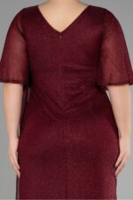 Mor Kısa Kol Yırtmaçlı Uzun Simli Büyük Beden Abiye ABU39821 - Görsel 5