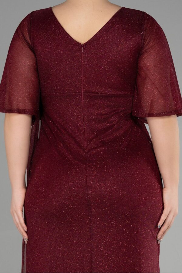 Mor Kısa Kol Yırtmaçlı Uzun Simli Büyük Beden Abiye ABU39821 - Görsel 5