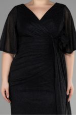 Mor Kısa Kol Yırtmaçlı Uzun Simli Büyük Beden Abiye ABU39821 - Görsel 8