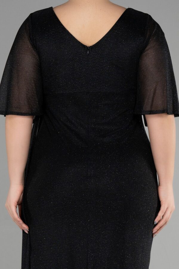 Mor Kısa Kol Yırtmaçlı Uzun Simli Büyük Beden Abiye ABU39821 - Görsel 9