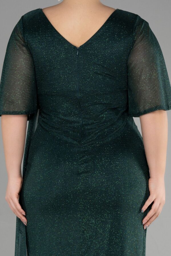 Mor Kısa Kol Yırtmaçlı Uzun Simli Büyük Beden Abiye ABU39821 - Görsel 13