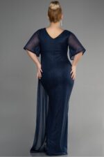 Mor Kısa Kol Yırtmaçlı Uzun Simli Büyük Beden Abiye ABU39821 - Görsel 15