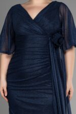 Mor Kısa Kol Yırtmaçlı Uzun Simli Büyük Beden Abiye ABU39821 - Görsel 16