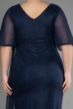 Mor Kısa Kol Yırtmaçlı Uzun Simli Büyük Beden Abiye ABU39821 - Görsel 17