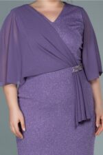 Kısa Kol Simli Midi Büyük Beden Abiye Abk39611 - Görsel 7