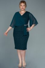 Kısa Kol Simli Midi Büyük Beden Abiye Abk39611 - Görsel 9