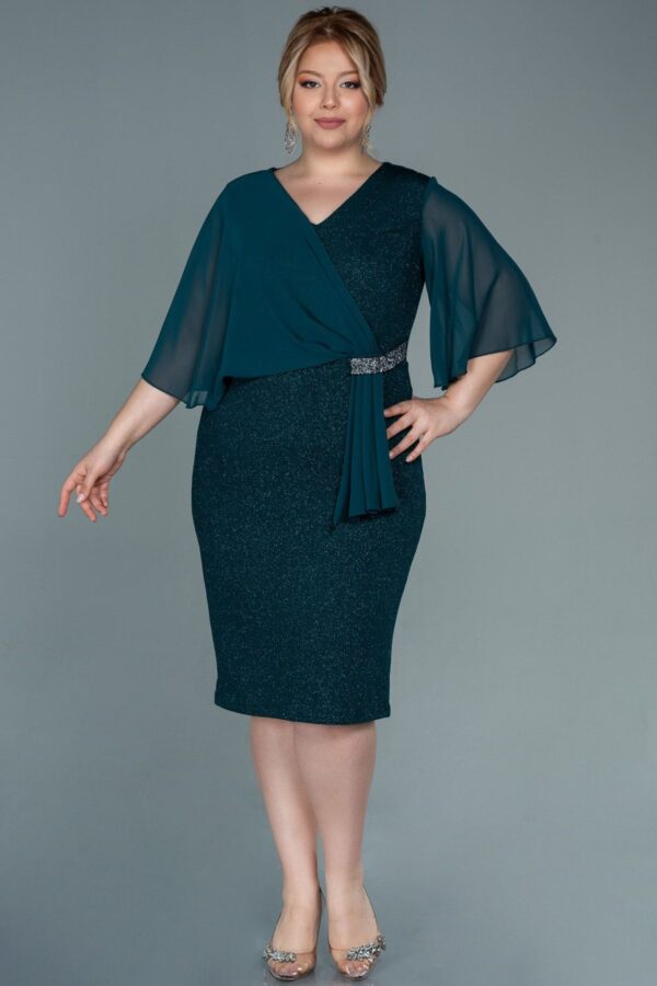 Kısa Kol Simli Midi Büyük Beden Abiye Abk39611 - Görsel 9