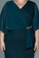 Kısa Kol Simli Midi Büyük Beden Abiye Abk39611 - Görsel 11