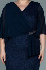 Kısa Kol Simli Midi Büyük Beden Abiye Abk39611 - Görsel 15