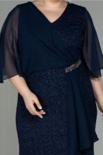 Kısa Kol Uzun Simli Büyük Beden Abiye Abu39596 - Görsel 3