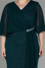 Kısa Kol Uzun Simli Büyük Beden Abiye Abu39596 - Görsel 11