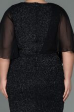 Şifon Kısa Kol Simli Midi Büyük Beden Abiye ABK1567 - Görsel 8