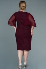 Şifon Kısa Kol Simli Midi Büyük Beden Abiye ABK1567 - Görsel 14