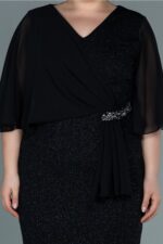 Şifon Kısa Kol Simli Midi Büyük Beden Abiye ABK1567 - Görsel 27