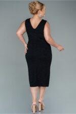 Kruvaze Yaka Kolsuz Midi Simli Büyük Beden Abiye Abk1492 - Görsel 2