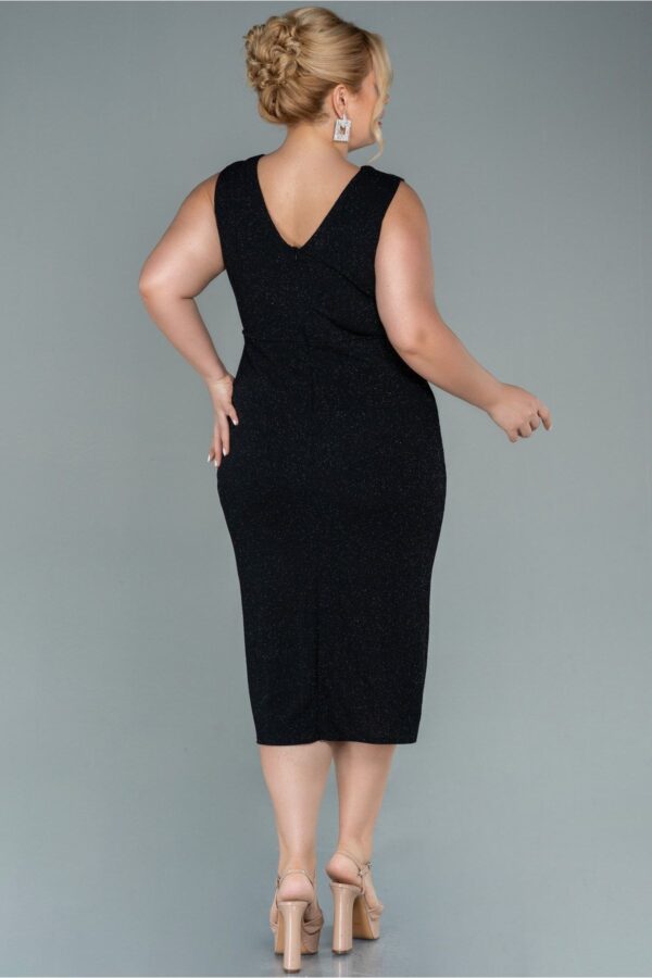 Kruvaze Yaka Kolsuz Midi Simli Büyük Beden Abiye Abk1492 - Görsel 2