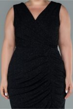 Kruvaze Yaka Kolsuz Midi Simli Büyük Beden Abiye Abk1492 - Görsel 3