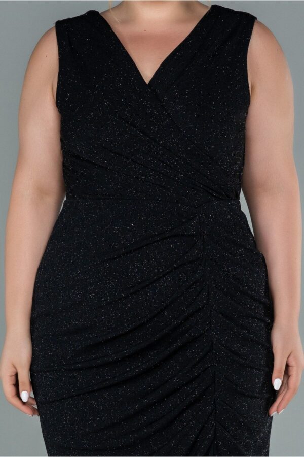 Kruvaze Yaka Kolsuz Midi Simli Büyük Beden Abiye Abk1492 - Görsel 3