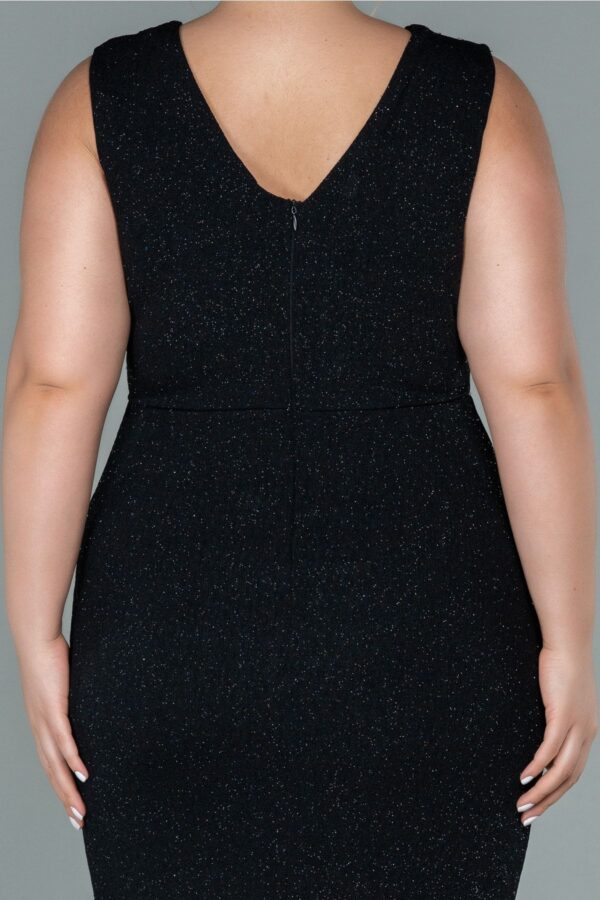 Kruvaze Yaka Kolsuz Midi Simli Büyük Beden Abiye Abk1492 - Görsel 4