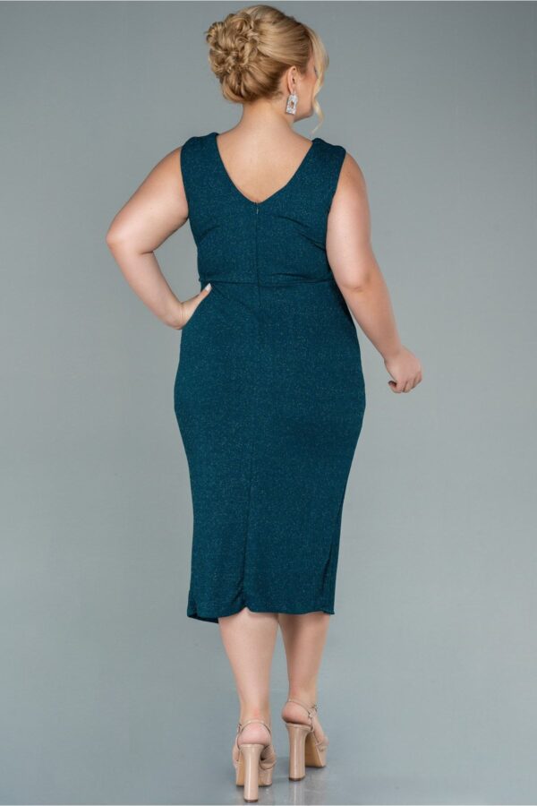 Kruvaze Yaka Kolsuz Midi Simli Büyük Beden Abiye Abk1492 - Görsel 6