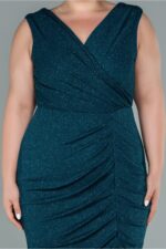 Kruvaze Yaka Kolsuz Midi Simli Büyük Beden Abiye Abk1492 - Görsel 7