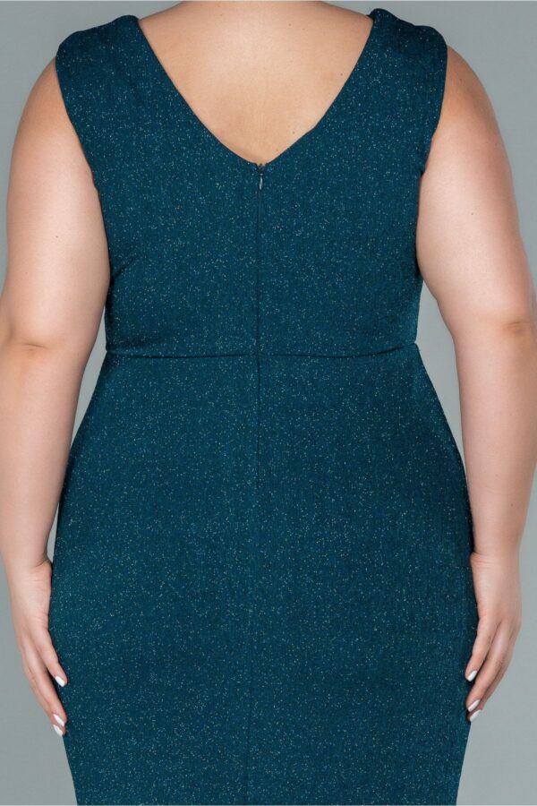 Kruvaze Yaka Kolsuz Midi Simli Büyük Beden Abiye Abk1492 - Görsel 8