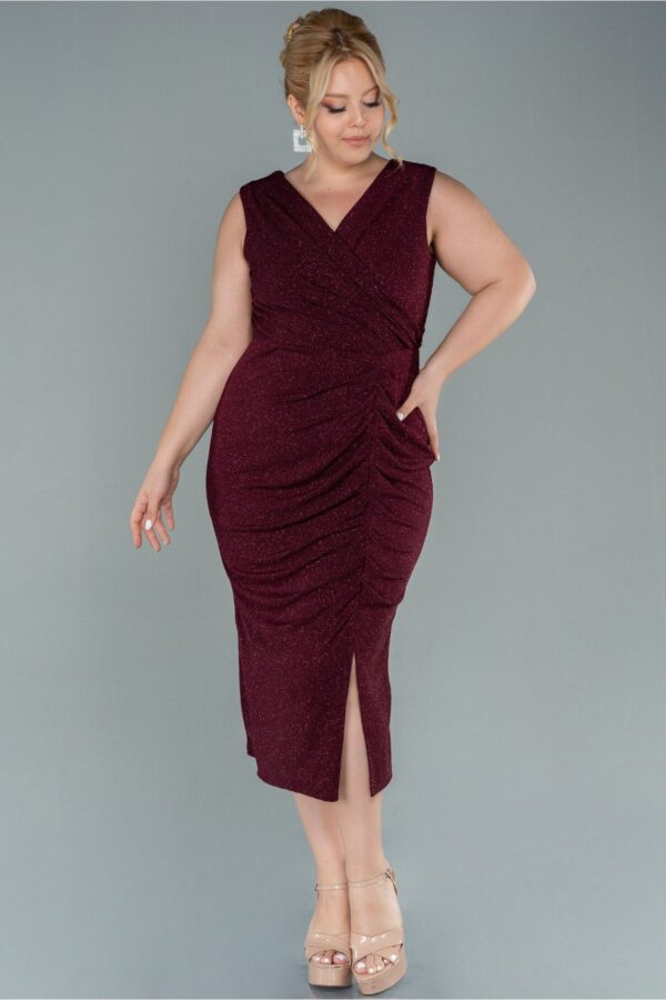 Kruvaze Yaka Kolsuz Midi Simli Büyük Beden Abiye Abk1492 - Görsel 13