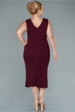 Kruvaze Yaka Kolsuz Midi Simli Büyük Beden Abiye Abk1492 - Görsel 14