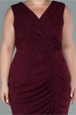 Kruvaze Yaka Kolsuz Midi Simli Büyük Beden Abiye Abk1492 - Görsel 15