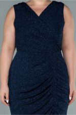 Kruvaze Yaka Kolsuz Midi Simli Büyük Beden Abiye Abk1492 - Görsel 19