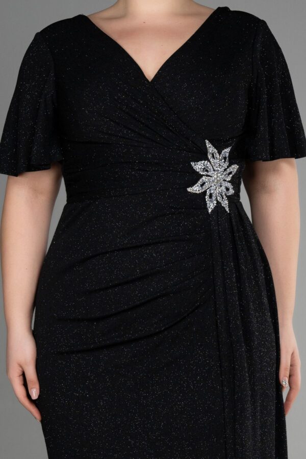 Kısa Kol Yırtmaçlı Uzun Simli Büyük Beden Abiye ABU39790 - Görsel 7