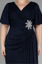 Kısa Kol Yırtmaçlı Uzun Simli Büyük Beden Abiye ABU39790 - Görsel 11