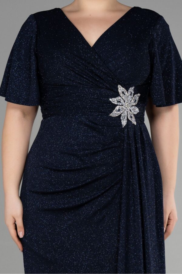 Kısa Kol Yırtmaçlı Uzun Simli Büyük Beden Abiye ABU39790 - Görsel 11