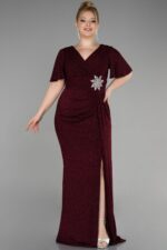 Kısa Kol Yırtmaçlı Uzun Simli Büyük Beden Abiye ABU39790 - Görsel 17