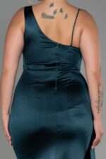 Siyah Tek Omuz Uzun Saten Büyük Beden Abiye Abu2932 - Görsel 8