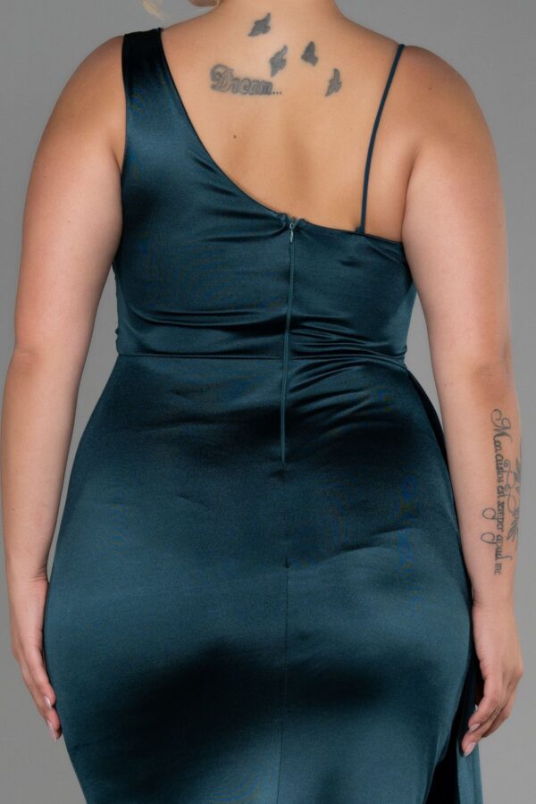 Siyah Tek Omuz Uzun Saten Büyük Beden Abiye Abu2932 - Görsel 8