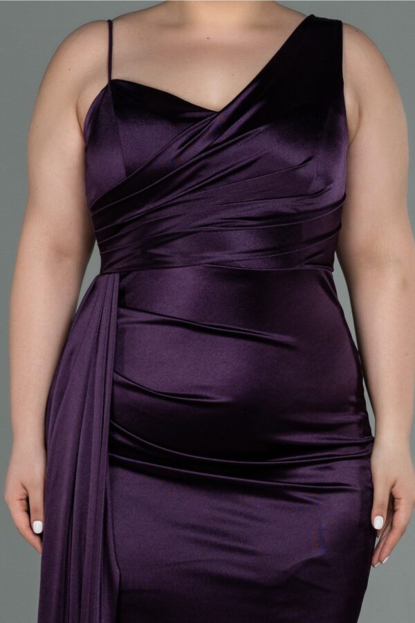 Siyah Tek Omuz Uzun Saten Büyük Beden Abiye Abu2932 - Görsel 15