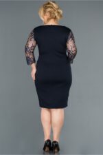 Kadın Lacivert Kruvaze Yaka Işleme Detaylı Büyük Beden Abiye Elbise Abk833 - Görsel 2