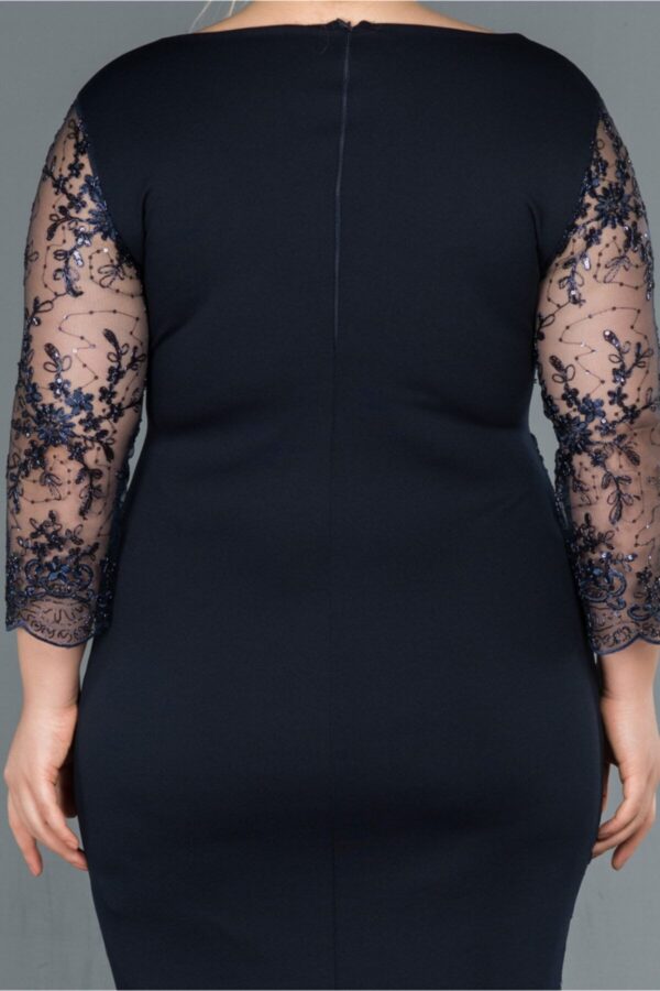 Kadın Lacivert Kruvaze Yaka Işleme Detaylı Büyük Beden Abiye Elbise Abk833 - Görsel 4
