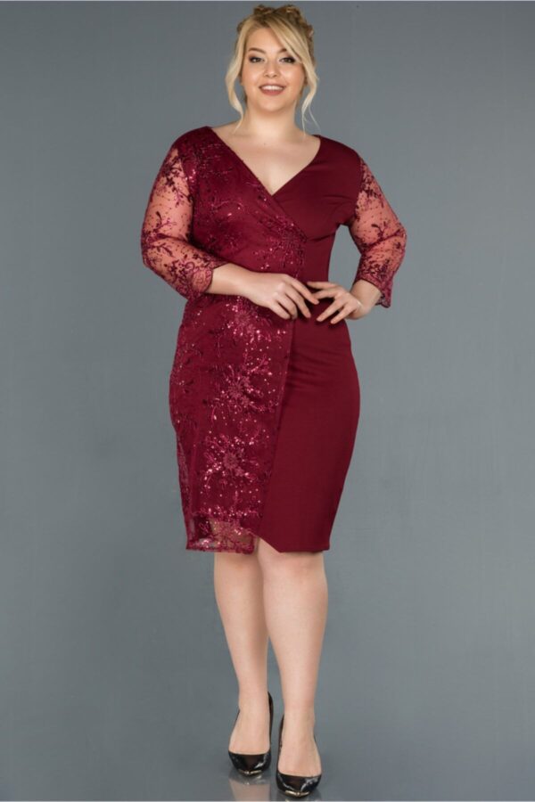 Kadın Lacivert Kruvaze Yaka Işleme Detaylı Büyük Beden Abiye Elbise Abk833 - Görsel 5