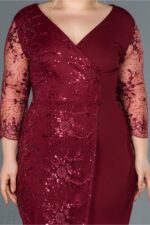 Kadın Lacivert Kruvaze Yaka Işleme Detaylı Büyük Beden Abiye Elbise Abk833 - Görsel 7