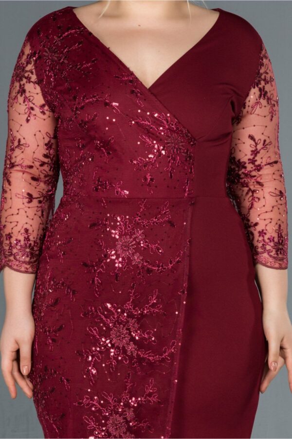 Kadın Lacivert Kruvaze Yaka Işleme Detaylı Büyük Beden Abiye Elbise Abk833 - Görsel 7