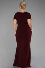 Bordo Kısa Kol Simli Uzun Büyük Beden Abiye Abu39892 - Görsel 2