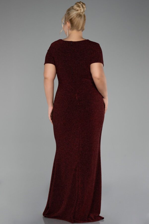 Bordo Kısa Kol Simli Uzun Büyük Beden Abiye Abu39892 - Görsel 2