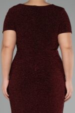 Bordo Kısa Kol Simli Uzun Büyük Beden Abiye Abu39892 - Görsel 4