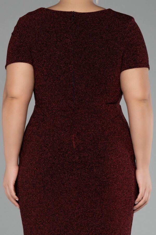 Bordo Kısa Kol Simli Uzun Büyük Beden Abiye Abu39892 - Görsel 4