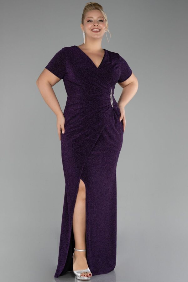 Bordo Kısa Kol Simli Uzun Büyük Beden Abiye Abu39892 - Görsel 17