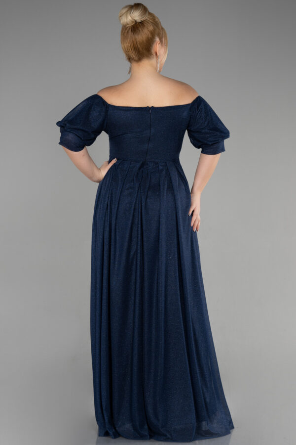 Kayık Yaka Kısa Kol Yırtmaçlı Uzun Büyük Beden Abiye ABU39818 - Görsel 2