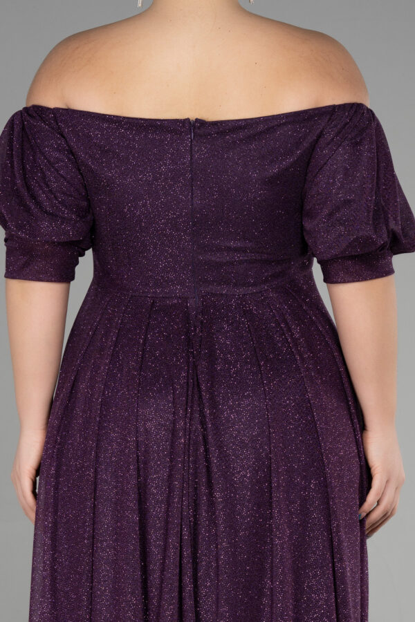 Kayık Yaka Kısa Kol Yırtmaçlı Uzun Büyük Beden Abiye ABU39818 - Görsel 8